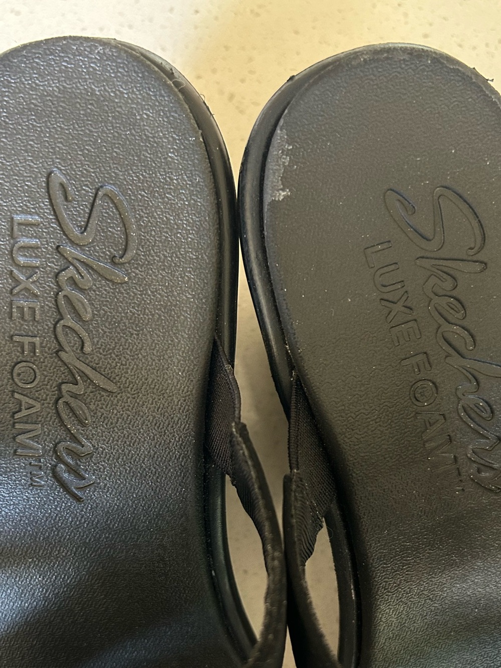 Skechers Luxe Foam Black Wedge Sandals with Studded Straps - Picture 5 of 7